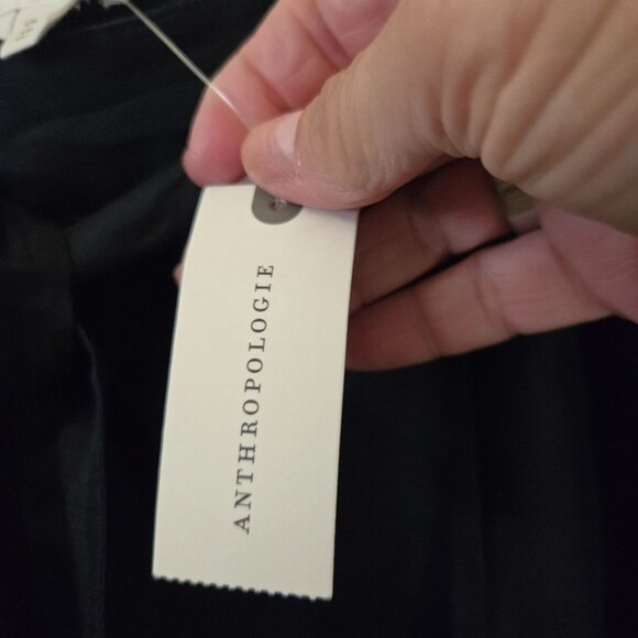 By Anthropologie NWT Silk Organza Wide Leg Pants Black Flowy Pockets Size 10 - Picture 12 of 14